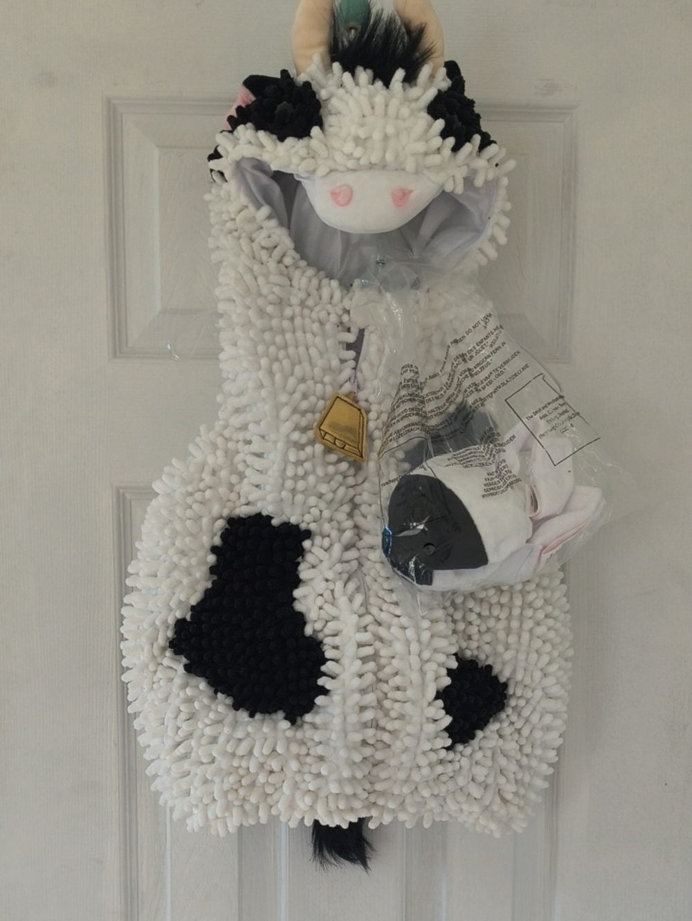 Plush Cow Hooded Kid Halloween Costume- White and Black